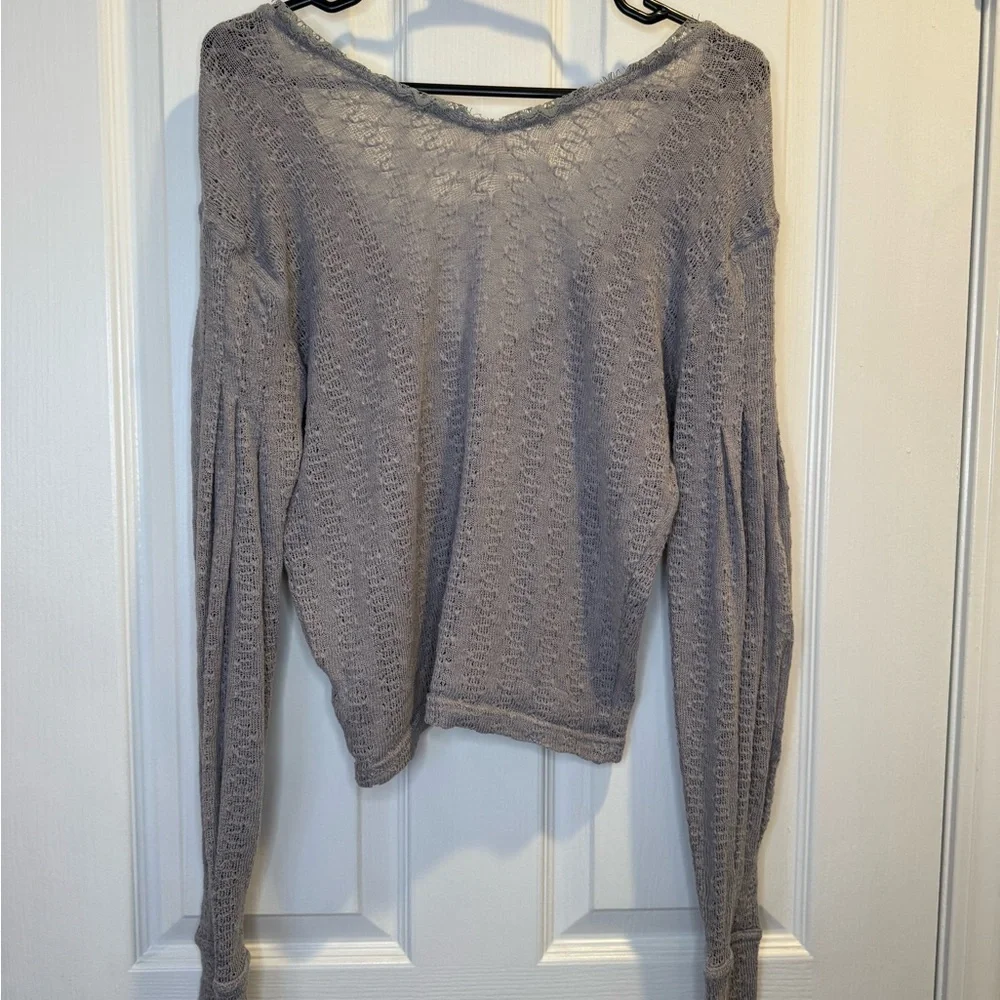 Free People Grey Dream Girl Long Sleeve Knit Top Size XS